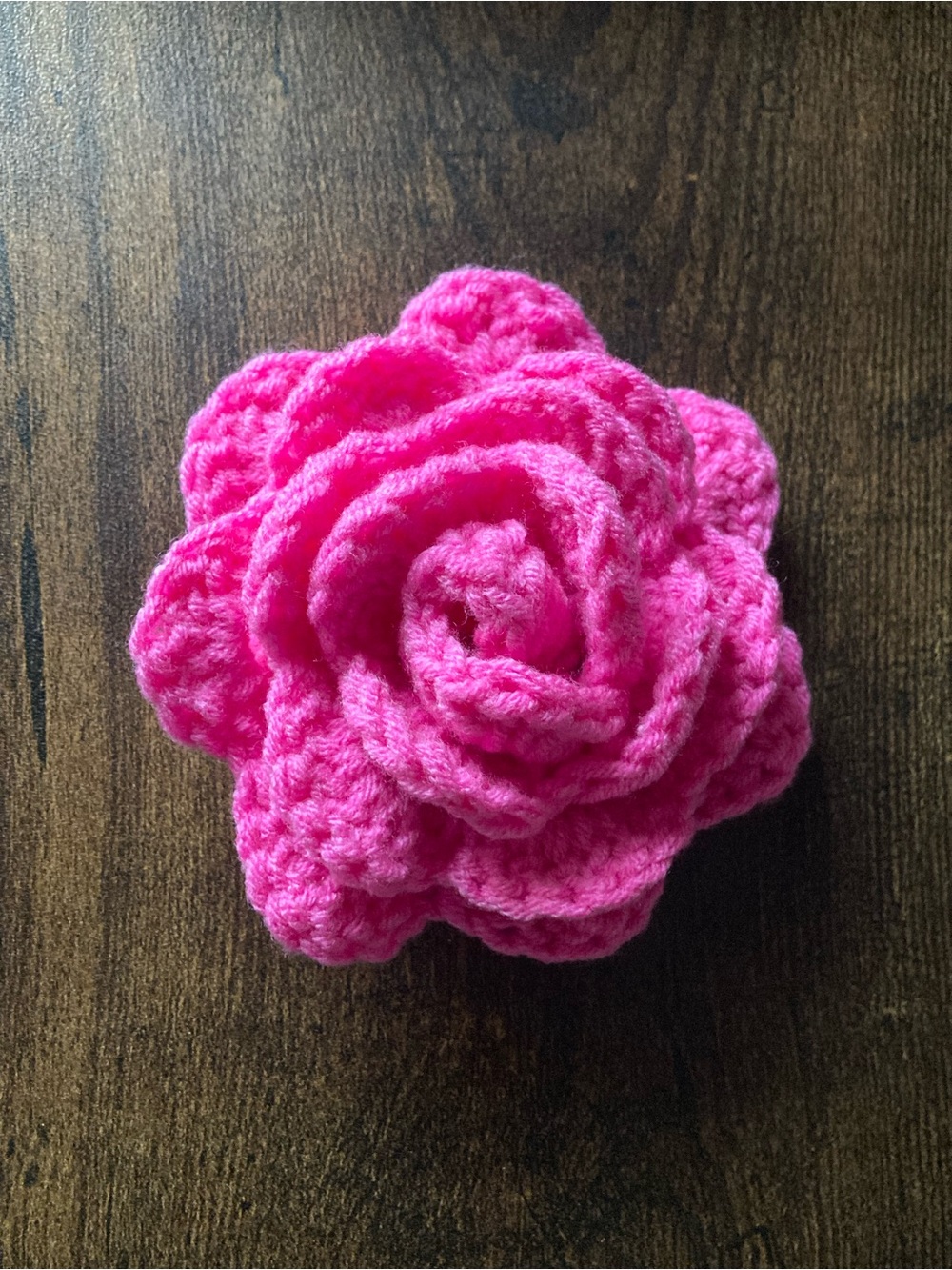 Handcrafted Hot Pink Crochet Rose - Fiber Art Accent